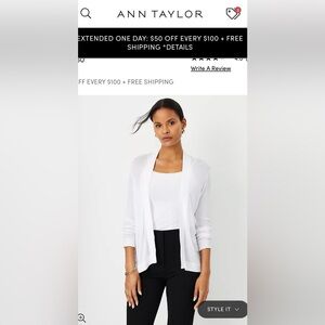 NWT White Lightweight Open Cardigan / Ann Taylor